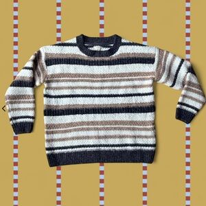 Fat Face Striped Crewneck Sweater in Cream, Brown & Black